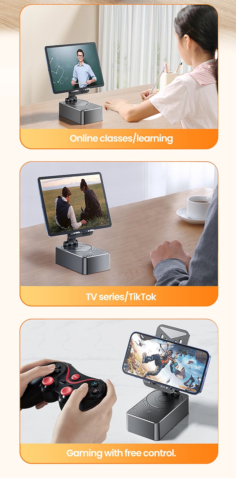 Phone Holder 3 in 1 Wireless Audio Bluetooth Speaker Adjustable Foldable Desktop Holder For Family Live iPhone Xiaomi Lazy Stand