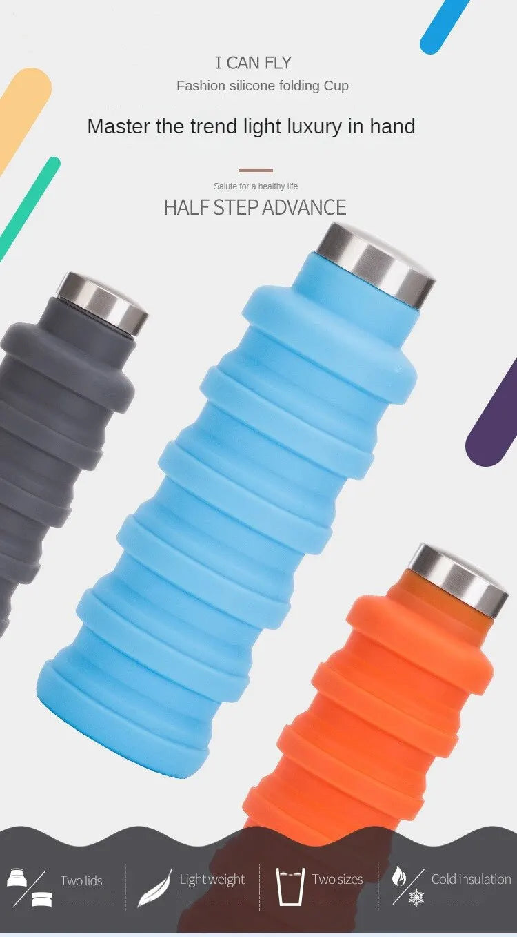 1pc Collapsible Water Bottle, Reuseable BPA Free Silicone Foldable Bottles Portable Hiking Cup For Outdoor Mountaineering Tours