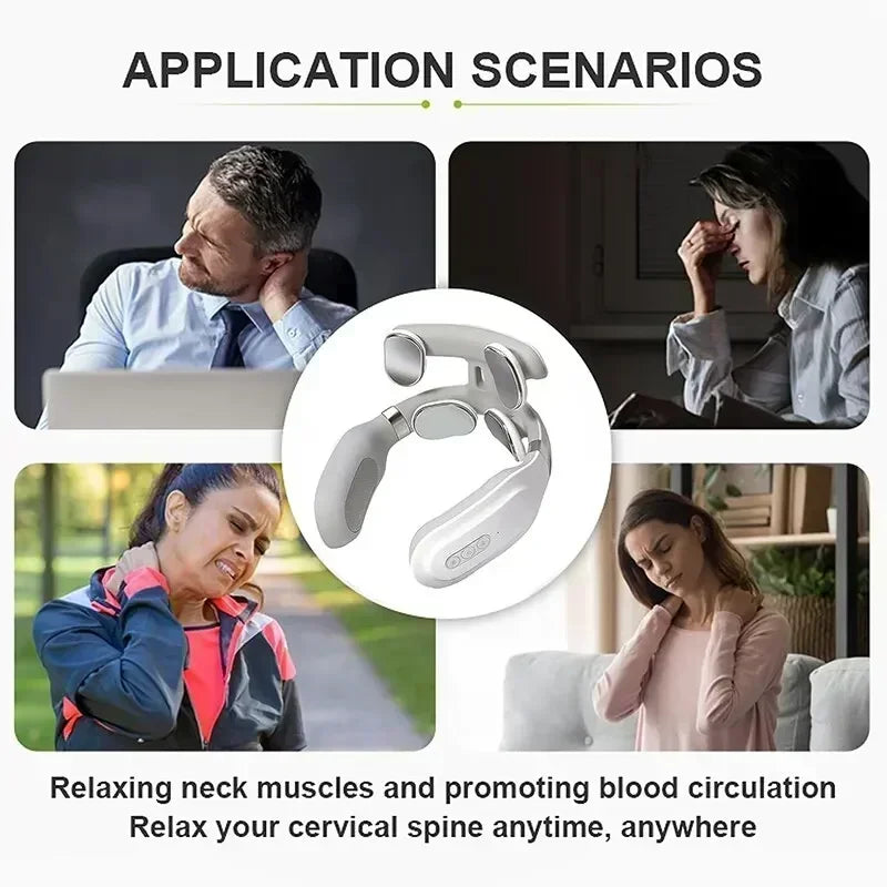 Intelligent Pulse Neck Shoulder Massager Electric Cervical Spine Relaxation Hot Compress Therapy Pain Relief Home Office Use