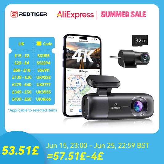 REDTIGER Dash Cam 4K Front and Rear WiFi GPS Car Camera for Parking Mode Car Dvr for Night Vision Car Recorder By App Control