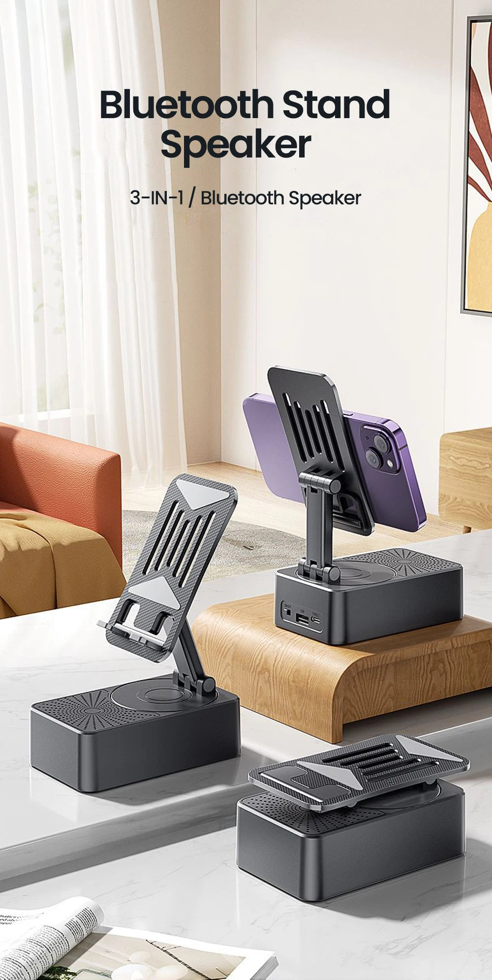 Phone Holder 3 in 1 Wireless Audio Bluetooth Speaker Adjustable Foldable Desktop Holder For Family Live iPhone Xiaomi Lazy Stand