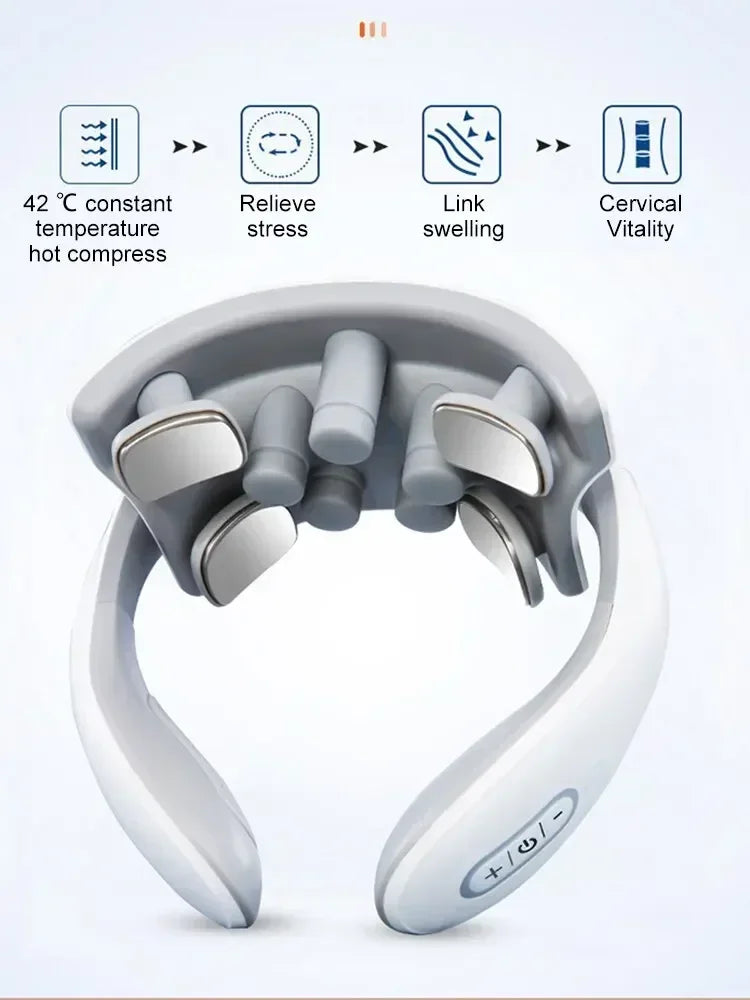 Intelligent Pulse Neck Shoulder Massager Electric Cervical Spine Relaxation Hot Compress Therapy Pain Relief Home Office Use