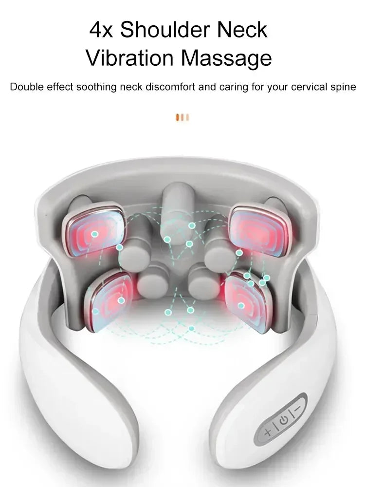 Intelligent Pulse Neck Shoulder Massager Electric Cervical Spine Relaxation Hot Compress Therapy Pain Relief Home Office Use