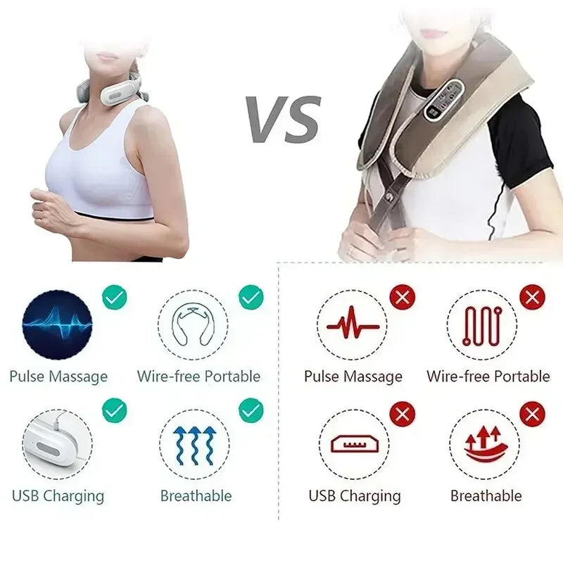 Intelligent Pulse Neck Shoulder Massager Electric Cervical Spine Relaxation Hot Compress Therapy Pain Relief Home Office Use
