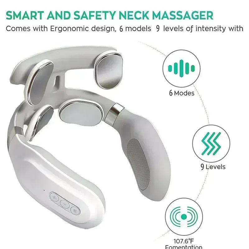 Intelligent Pulse Neck Shoulder Massager Electric Cervical Spine Relaxation Hot Compress Therapy Pain Relief Home Office Use