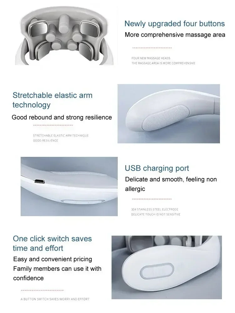 Intelligent Pulse Neck Shoulder Massager Electric Cervical Spine Relaxation Hot Compress Therapy Pain Relief Home Office Use