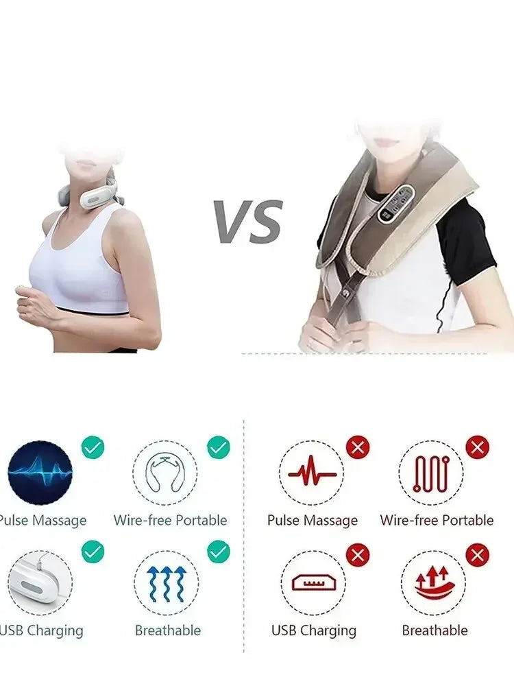 Intelligent Pulse Neck Shoulder Massager Electric Cervical Spine Relaxation Hot Compress Therapy Pain Relief Home Office Use
