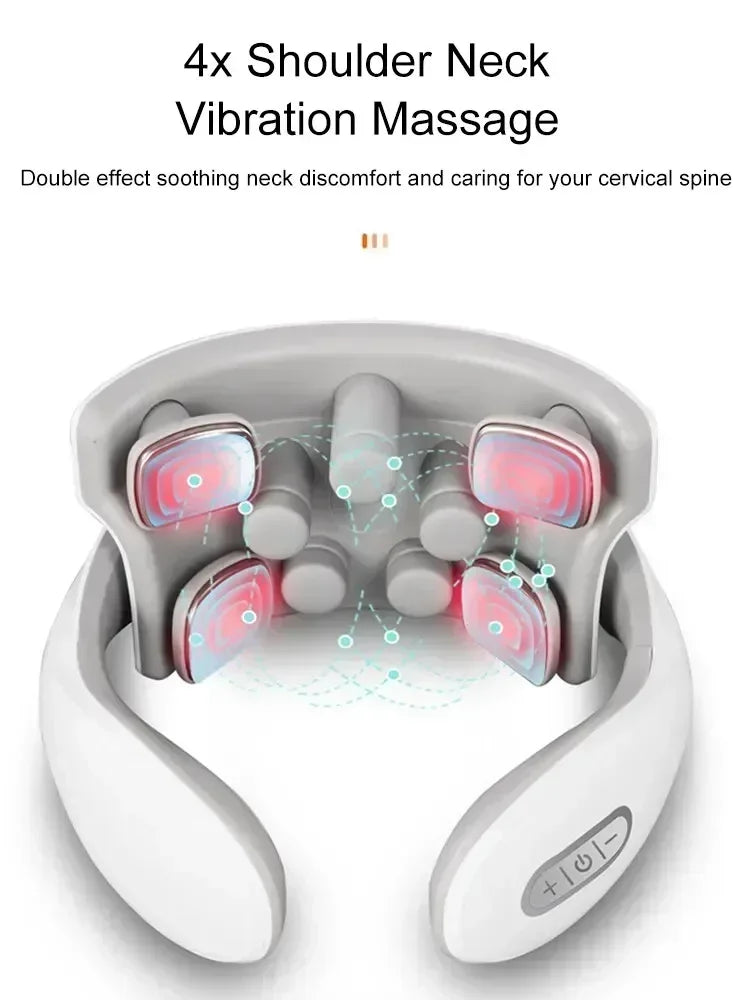 Intelligent Pulse Neck Shoulder Massager Electric Cervical Spine Relaxation Hot Compress Therapy Pain Relief Home Office Use