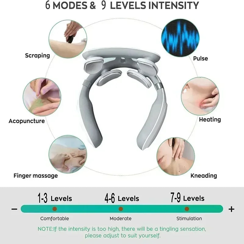 Intelligent Pulse Neck Shoulder Massager Electric Cervical Spine Relaxation Hot Compress Therapy Pain Relief Home Office Use