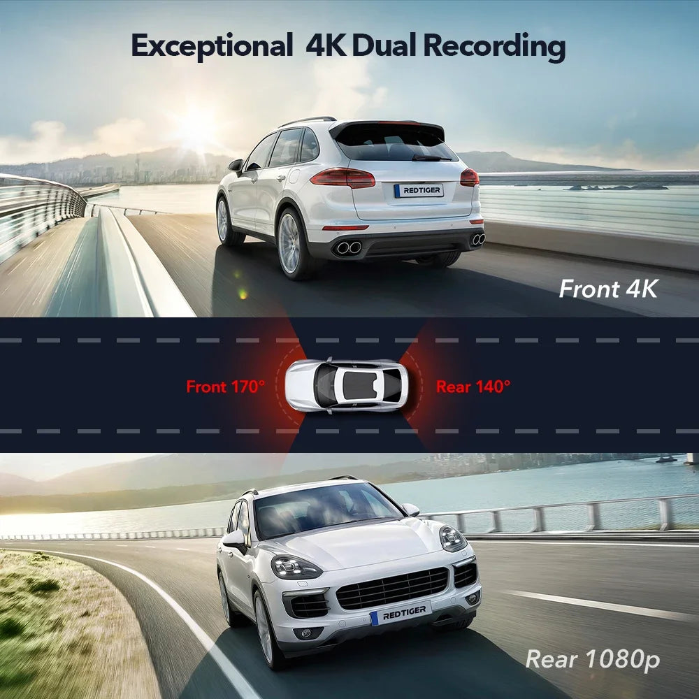 REDTIGER Dash Cam 4K Front and Rear WiFi GPS Car Camera for Parking Mode Car Dvr for Night Vision Car Recorder By App Control