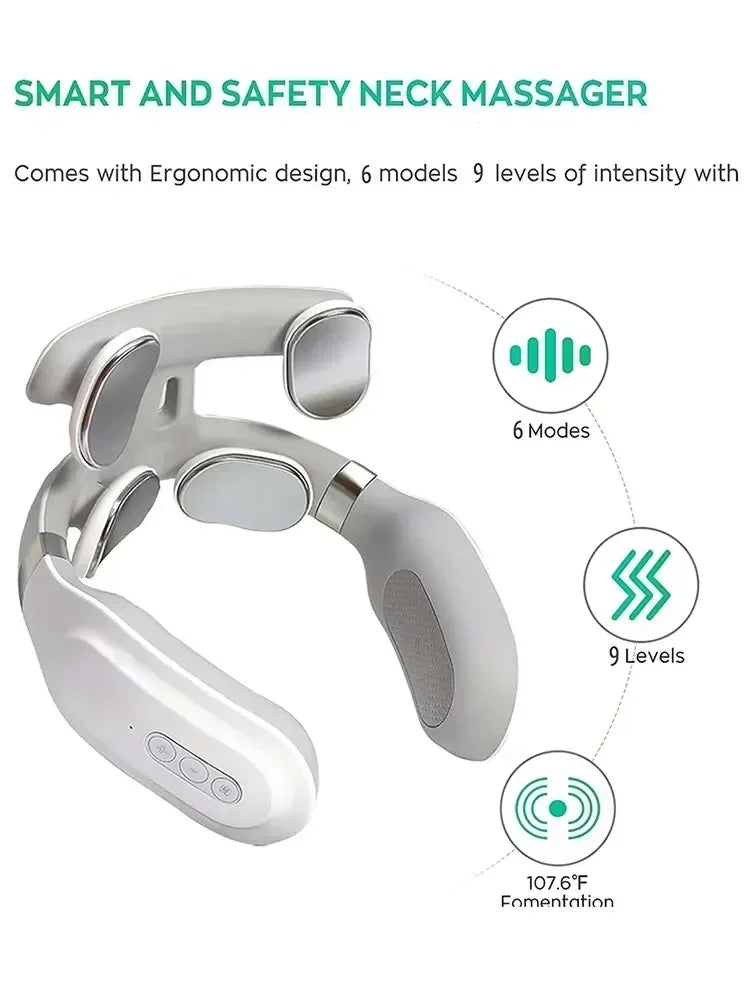 Intelligent Pulse Neck Shoulder Massager Electric Cervical Spine Relaxation Hot Compress Therapy Pain Relief Home Office Use